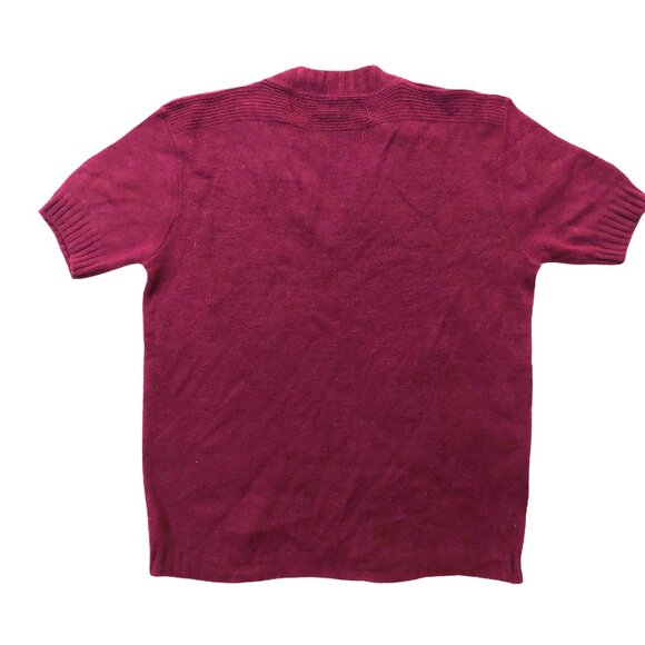 Vintage 1950s V-Neck Short Sleeve Maroon Burgundy/Wine  Knit Sweater - Picture 4 of 7